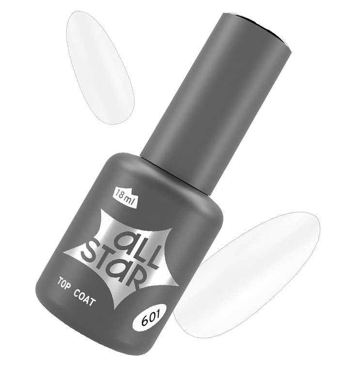 Топ без липкого слоя с UV-фильтром ALL STAR 601 прозрачный глянцевый 18 мл domix обезжириватель ногтевой пластины и средство для снятия липкого слоя nail prep lux 2 в 1 dgp 1 л