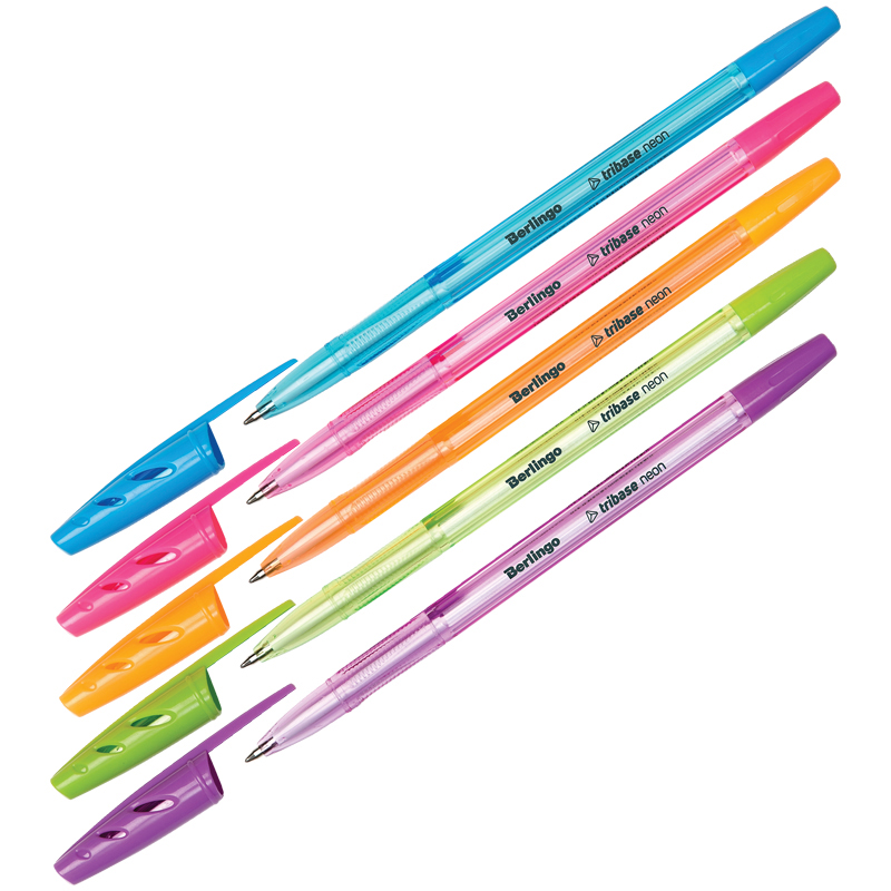 Ручка шариковая Berlingo Tribase Neon синяя, 0,7мм, корпус ассорти, (50шт.)