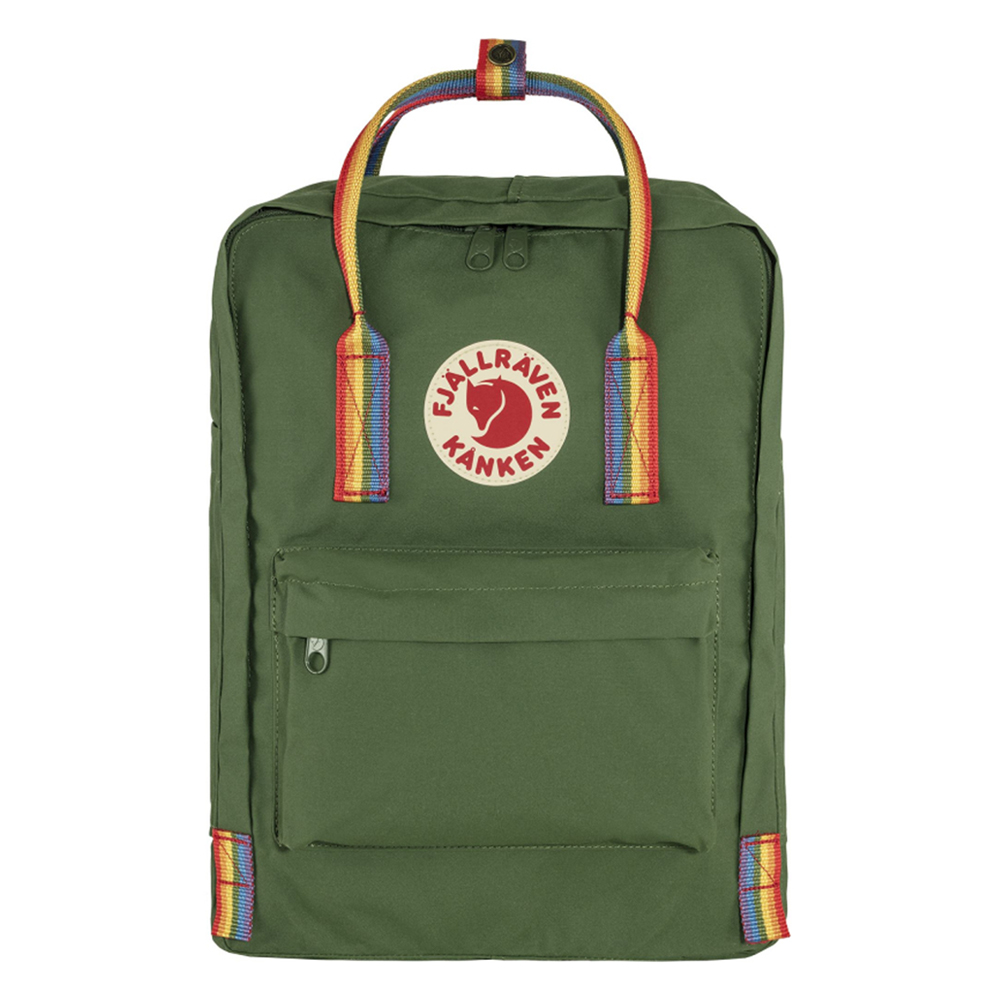 фото Рюкзак женский fjallraven kanken rainbow spruce green-rainbow pattern, 38x27x13 см