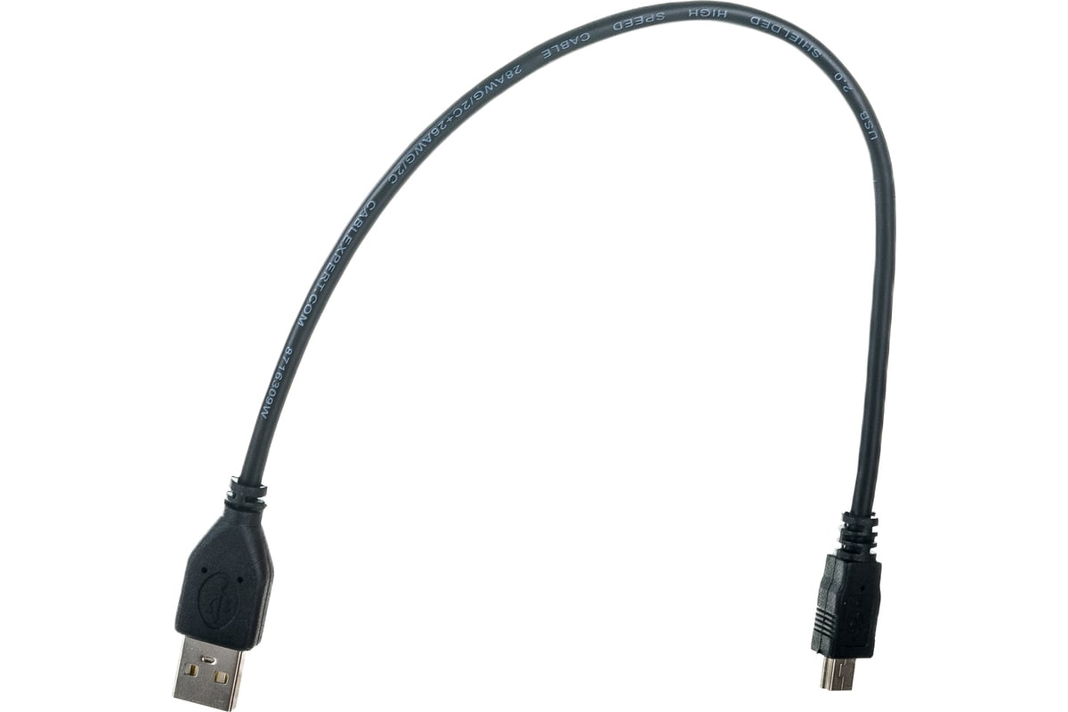 Кабель Cablexpert USB - Mini-USB, 2.4 А, 0.3 м, черный