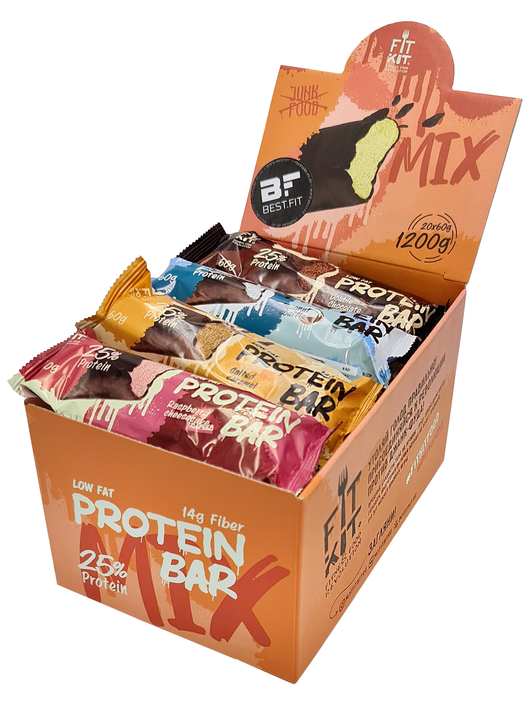 Протеиновый батончик Fit Kit Protein BAR, АССОРТИ микс-бокс 20шт по 60г (10 вкусов)