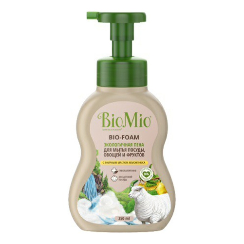 фото Пена bio mio bio-foam с эфирным маслом лемонграсса для мытья посуды 350 г biomio
