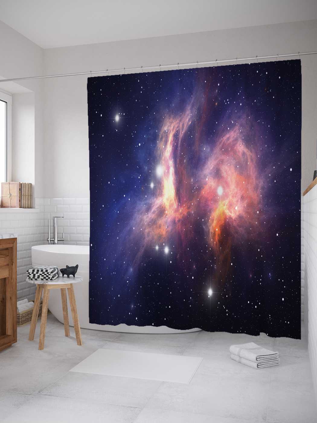 

Штора (занавеска) JoyArty для ванной "Вакуумный мир" из сатена, 180х200 см с крючками