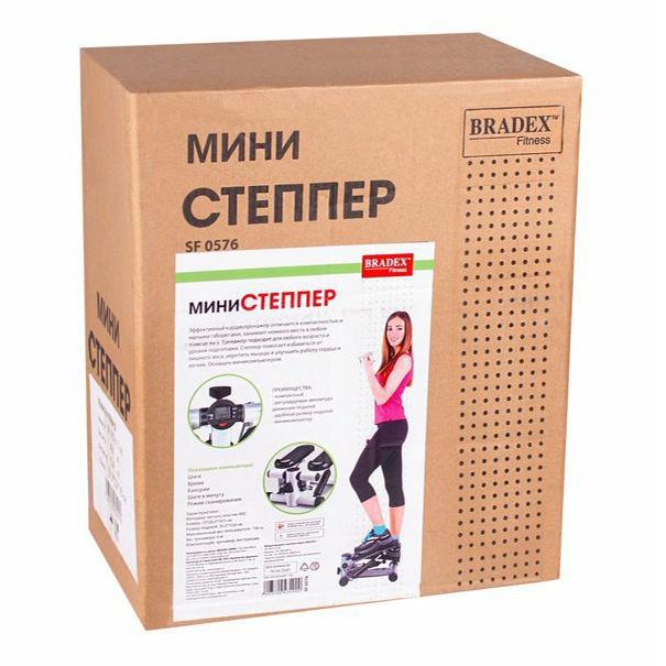 Тренажер мини-степпер Bradex черно-белый 35 х 18,5 х 28,3 см