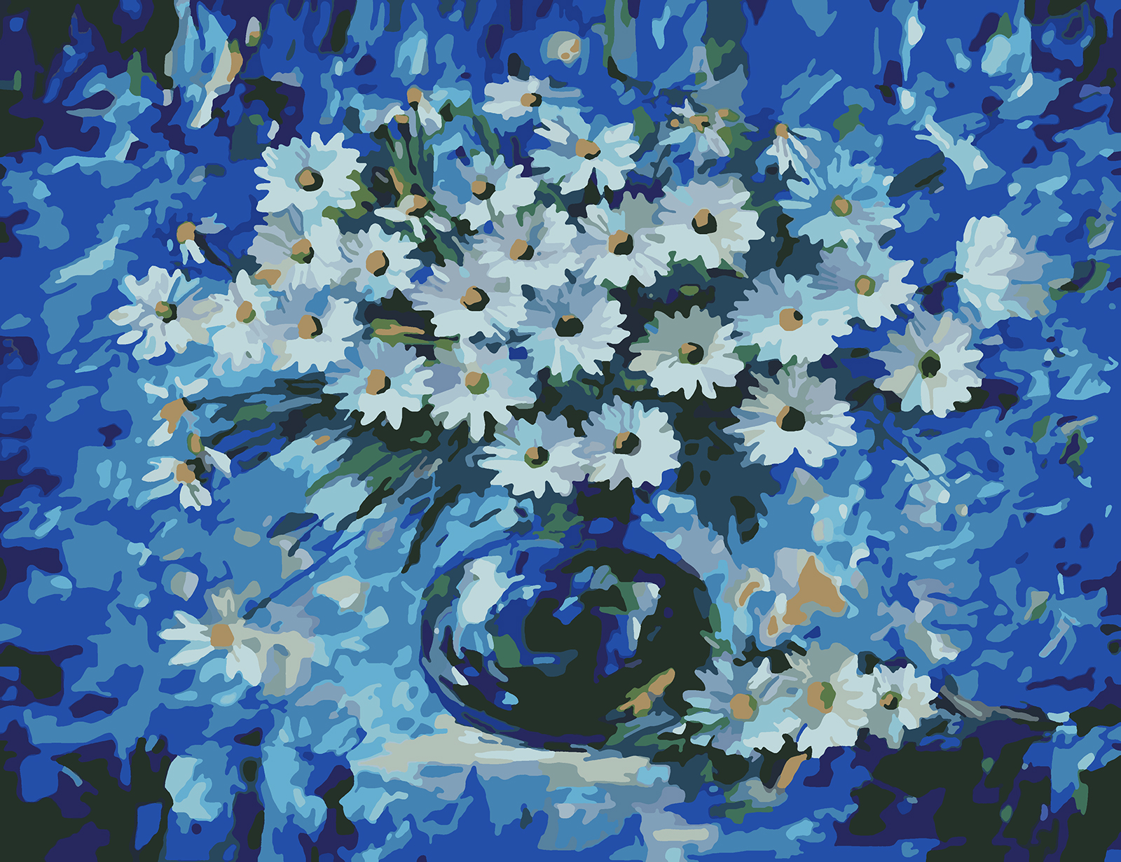 фото Картина по номерам красиво красим ромашки в синем, 70 х 90 см