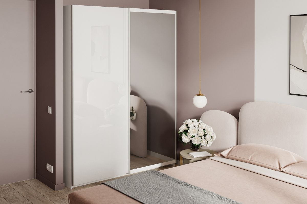 

Шкаф-купе Реал-8 Белый для одежды с зеркалом двухдверный 140x210x45 Мегамебель, Реал-8