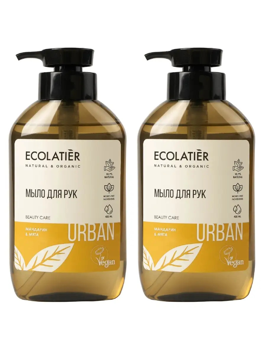 Жидкое мыло для рук Ecolatier Urban мандарин и мята 400 мл x 2 шт мыло жидкое ecolatier базилик и жожоба 400 мл