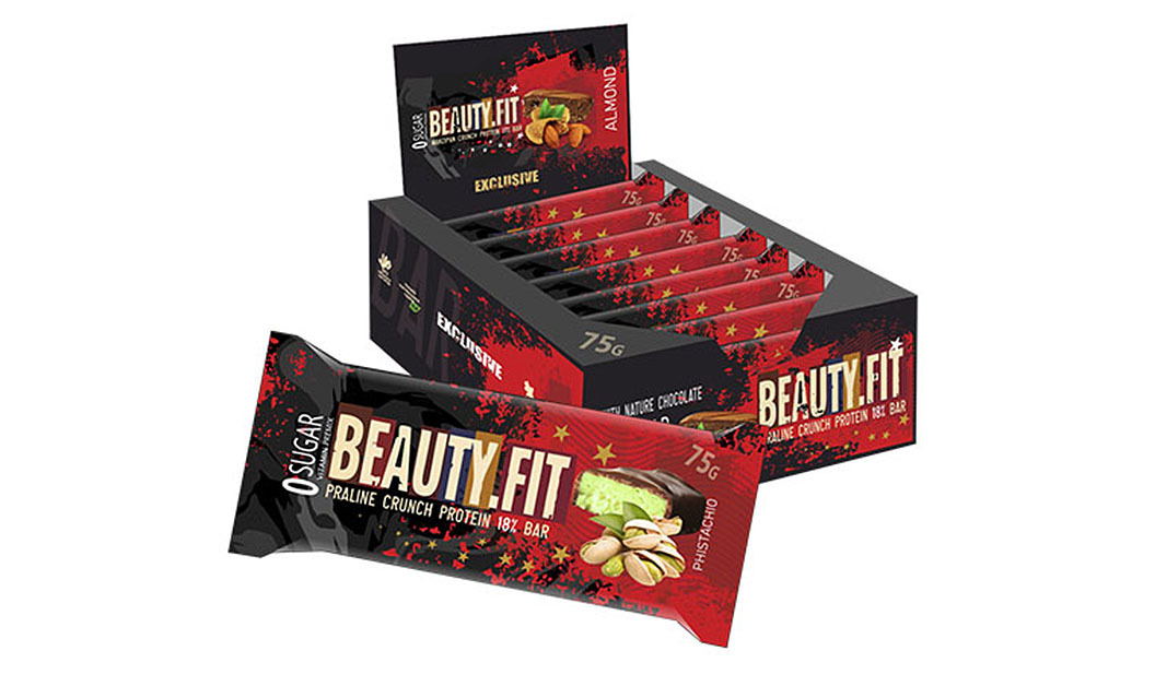 Протеиновый батончик Beauty.Fit, Praline Crunch Protein Bar, 12шт по 75г (Фисташка)