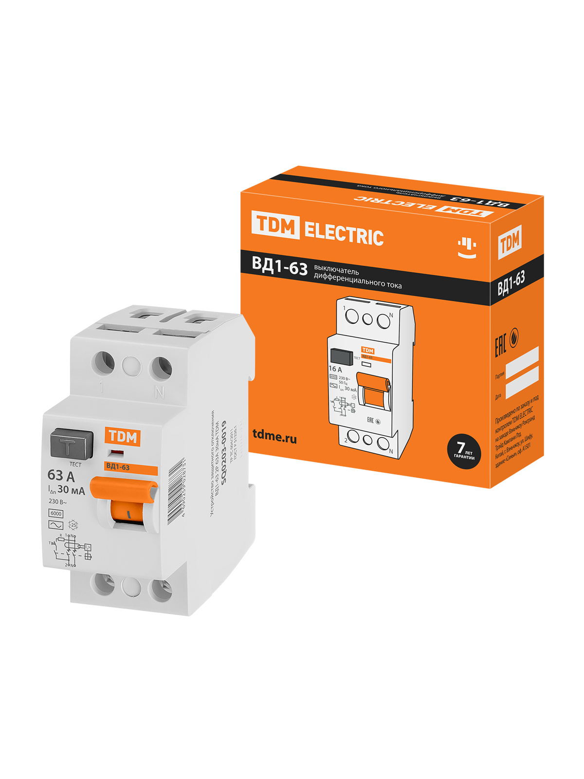 

Устройство защитного отключения TDM ELECTRIC ВД1-63 2Р 63А 30мА SQ0203-0019, ВД1-63
