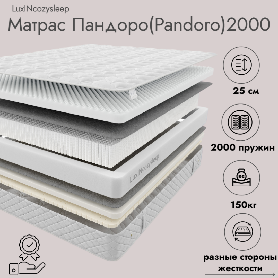 

Матрас LuxINcozysleep Комфорт Пандоро 2000 200х200, Белый, Пандоро 2000