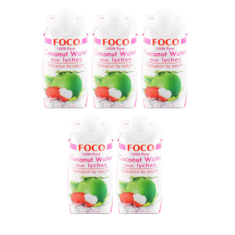 Вода кокосовая FOCO с соком личи, без сахара (5 шт. по 330 мл)