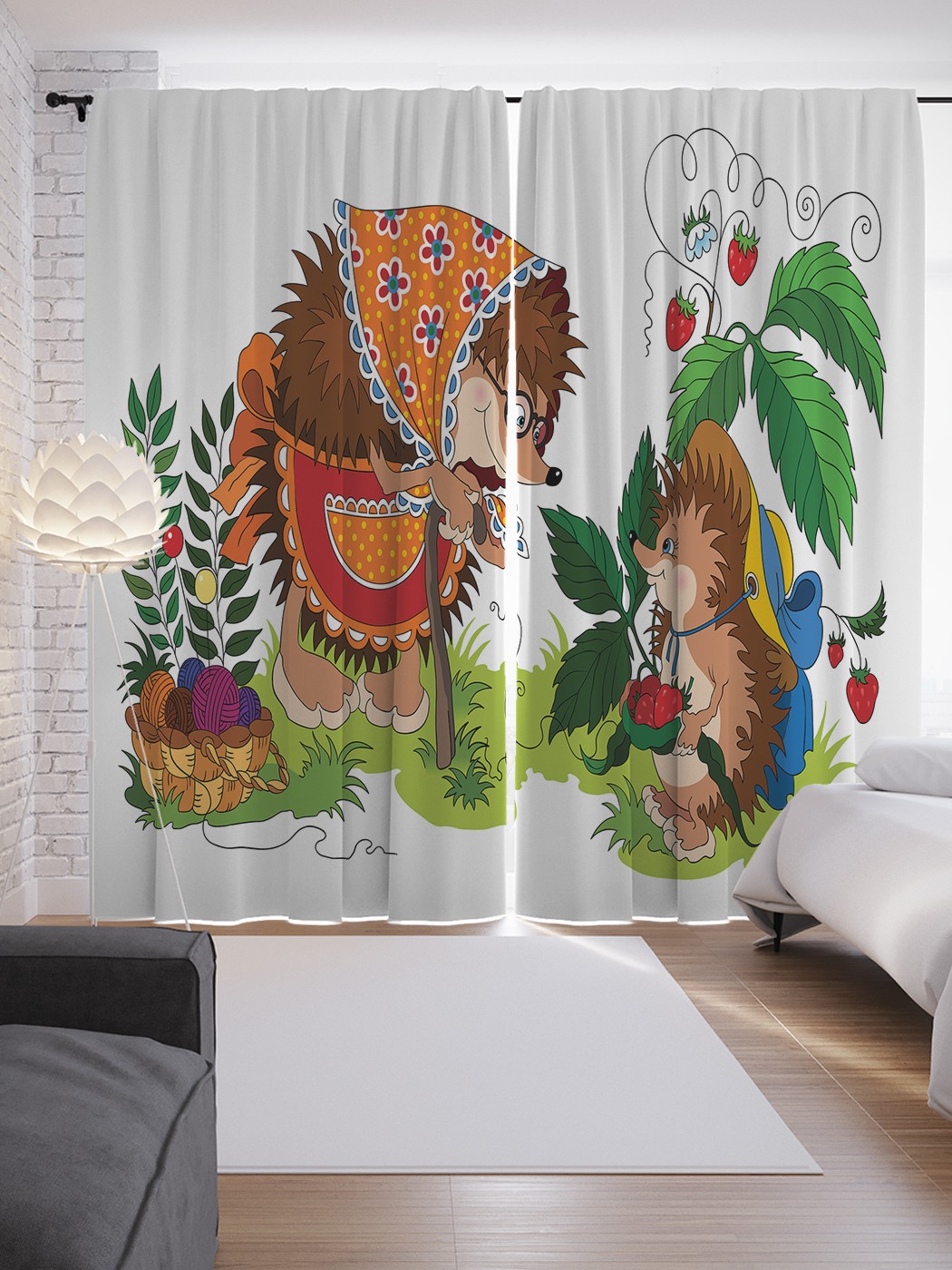 

Шторы JoyArty с фотопечатью "Сбор земляники" из сатена, 290х265 см, Сбор земляники