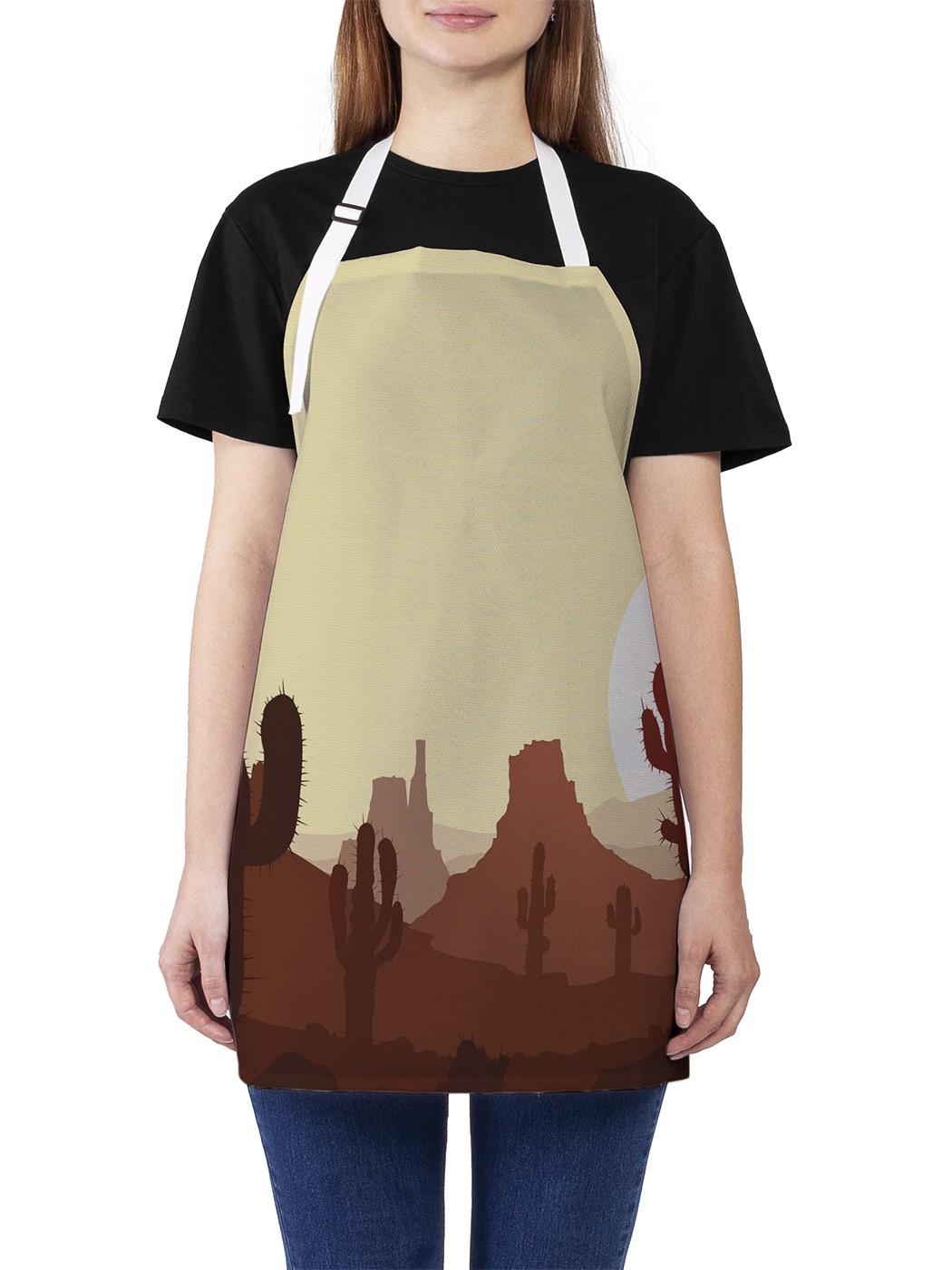 

Фартук женский JoyArty для готовки "Кактусы в пустыне", универсальный размер, Бежевый