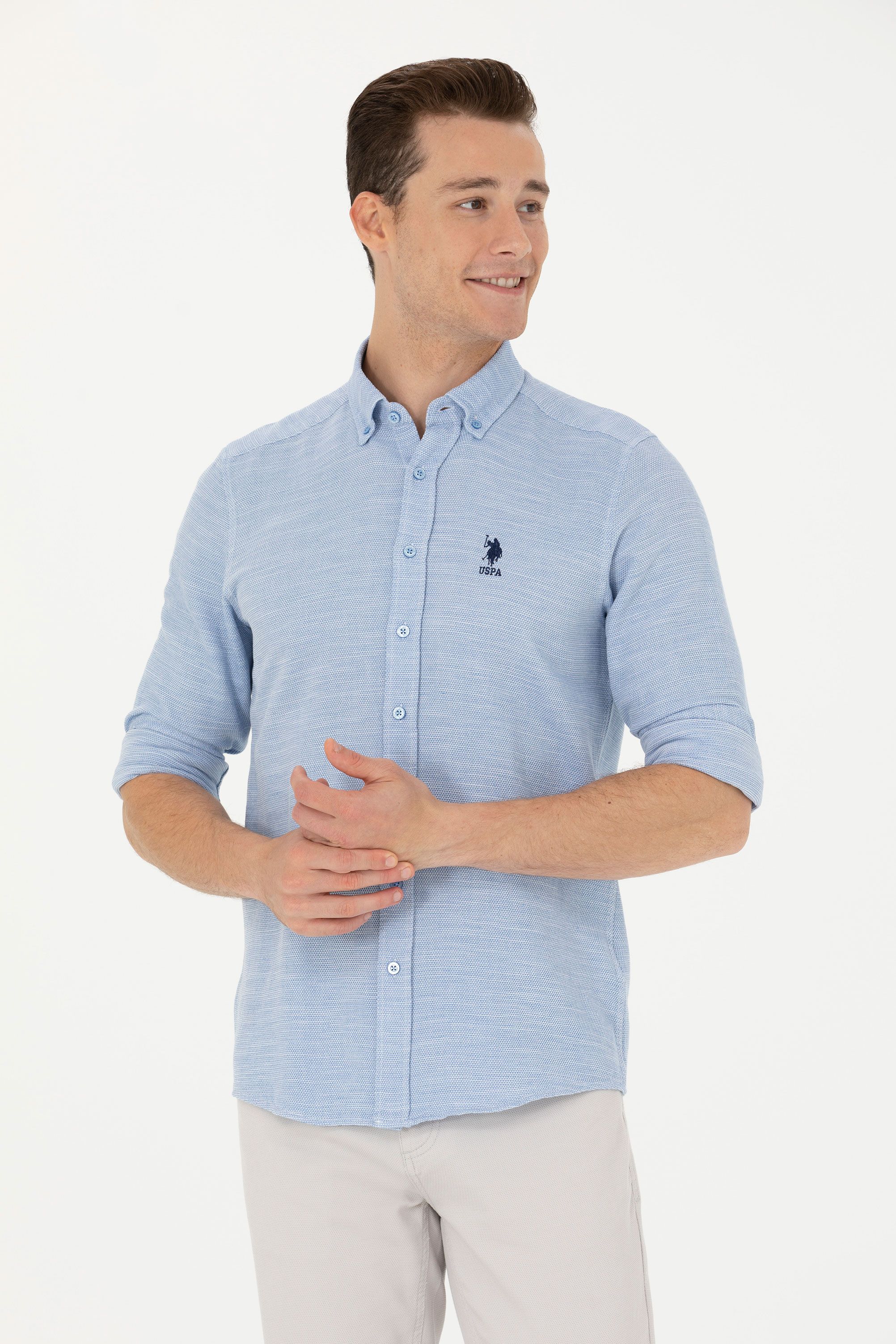 

Рубашка мужская US Polo Assn G081GL0040ROOSMEN синяя L, Синий, G081GL0040ROOSMEN