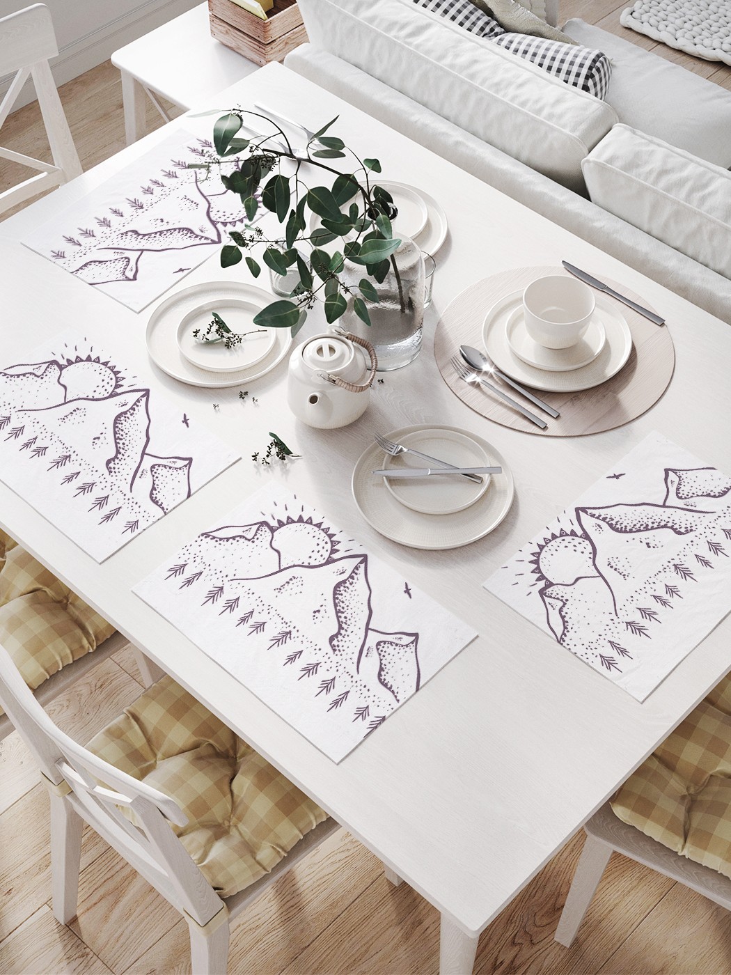 

Комплект салфеток JoyArty "Ели у подножия гор" для сервировки стола (32х46 см, 4 шт.), Белый, Ели у подножия гор