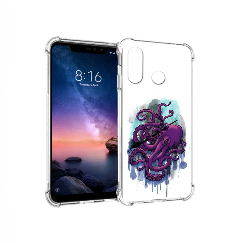 

Чехол MyPads Tocco для Xiaomi Redmi Note 6 фиолетовый осьминог (PT118671.310.658), Прозрачный, Tocco
