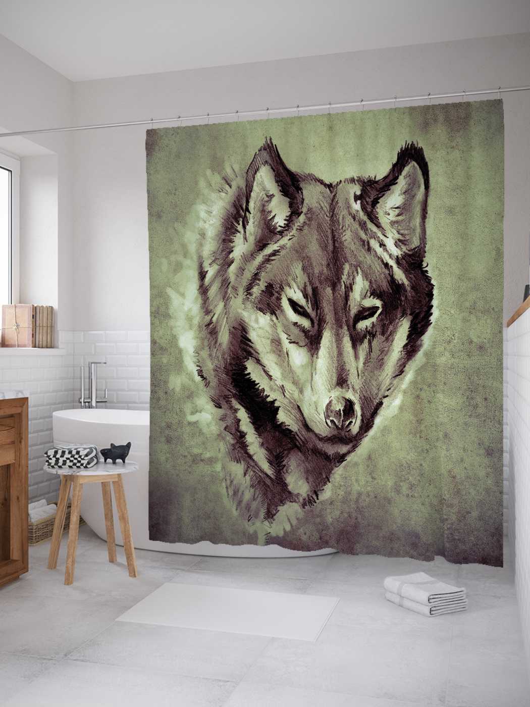 

Штора (занавеска) JoyArty для ванной "Волчья хитрость" из сатена, 180х200 см с крючками, Зеленый