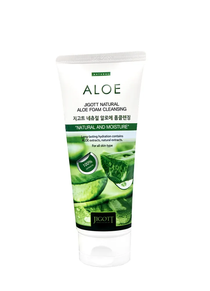 Пенка для умывания Jigott Natural Aloe успокаивающая, с экстрактом алоэ, 180 г