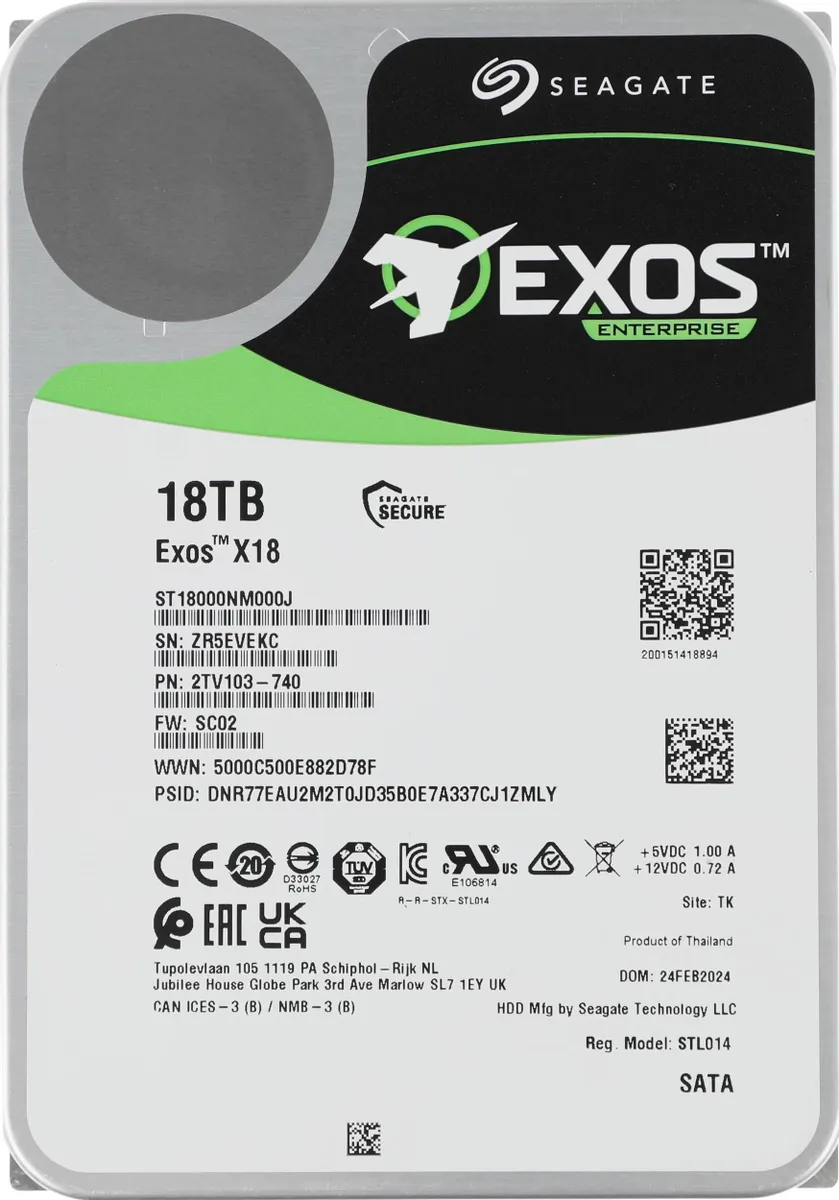 

Жесткий диск Seagate Exos X18 18 ТБ (ST18000NM000J), Exos X18