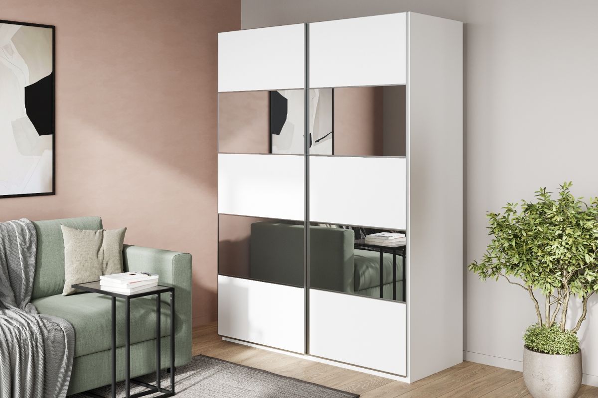 

Шкаф-купе Реал-7 для одежды с зеркалом двухдверный 110x210x45 Мегамебель, Белый, Реал-7