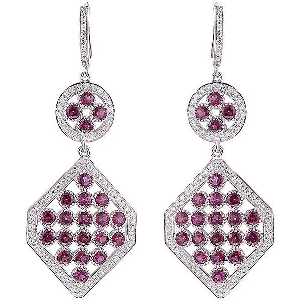 Серьги женские из серебра Джей Ви CSE-119, фианит/аметист