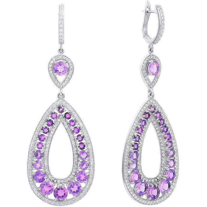 

Серьги женские из серебра Джей Ви CSE-147, фианит/агат, CSE-147