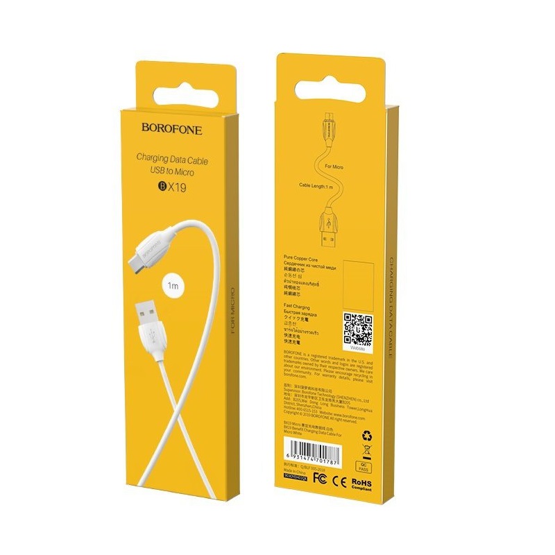 

Кабель micro usb - usb Borofone BX19 1 м белый, Кабель BX19 USB Micro USB 1M Borofone белый