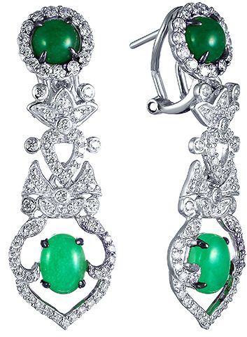

Серьги женские из серебра Джей Ви EE017977A-X, фианит/жадеит, EE017977A-X