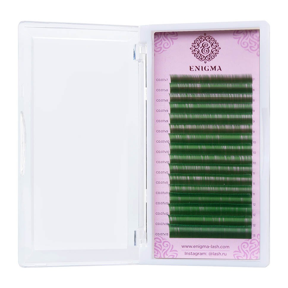 Цветные ресницы ENIGMA Микс 16 линий зеленые C 0.07 7-13 конверт с4 229 324 25шт 90г кому куда силик лента hatber