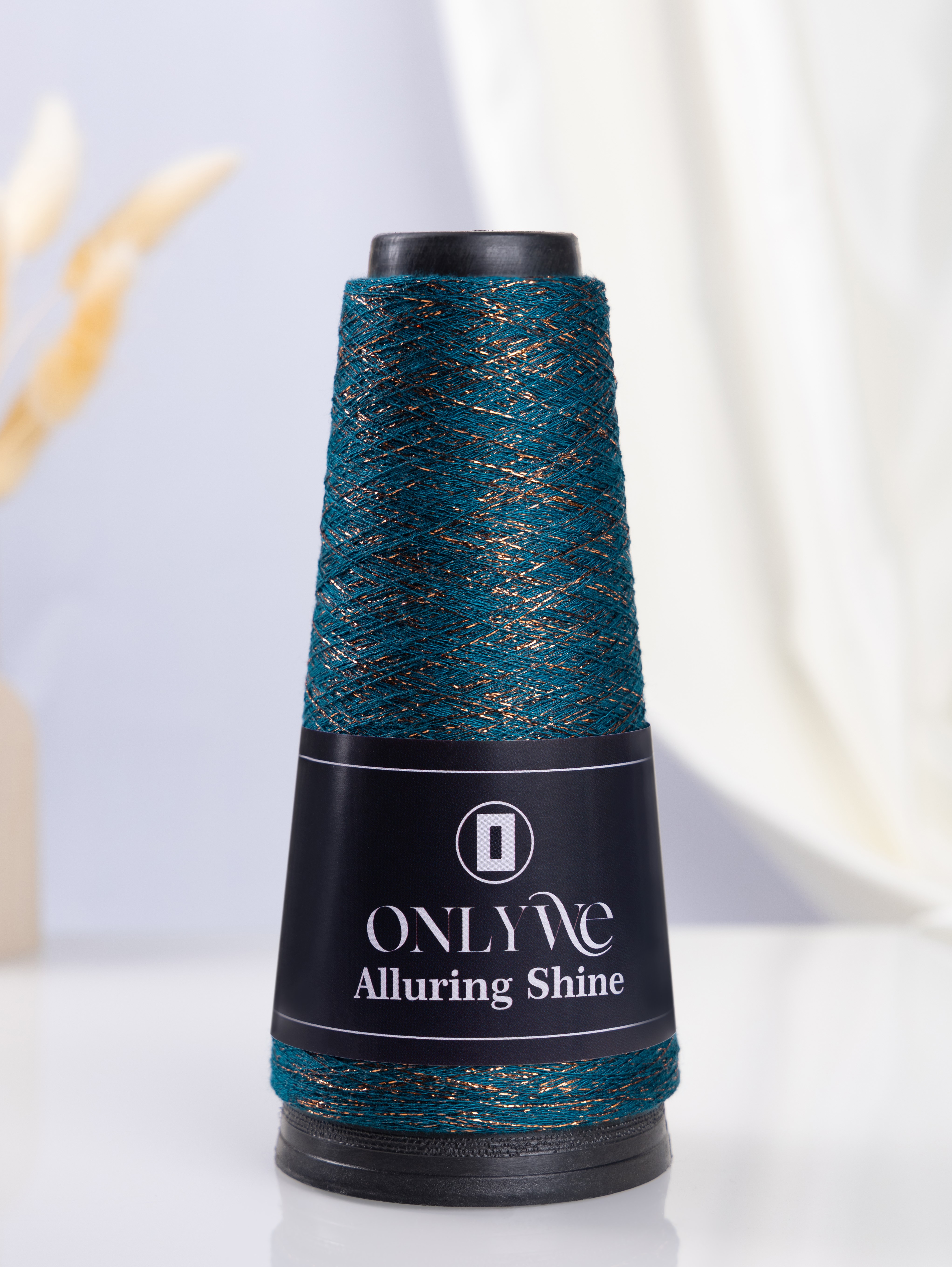 Пряжа для вязания OnlyWe Alluring shine 50 гр, 1500 м, В118 петроль с медным люрексом