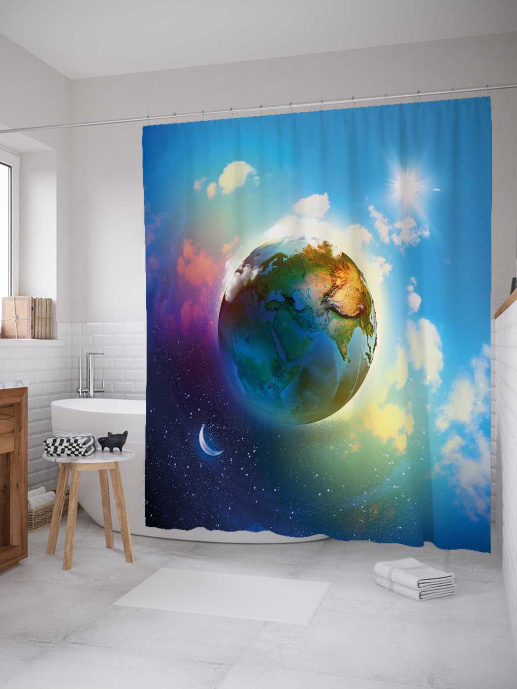 

Штора (занавеска) JoyArty для ванной "Жизненная планета" из сатена, 180х200 см с крючками, Коричневый