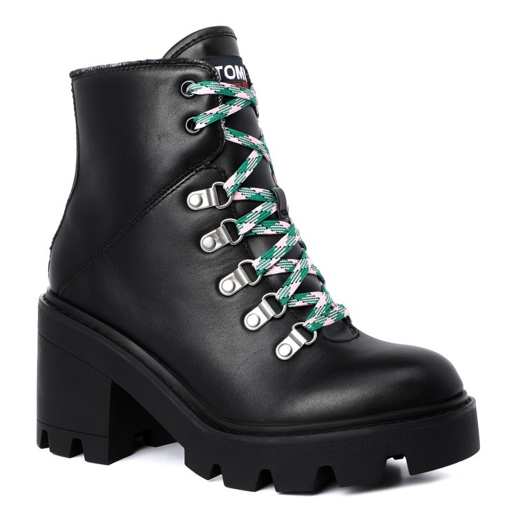 фото Женские ботинки tommy jeans lace up mid heel boot en0en01079 черный р.39 eu