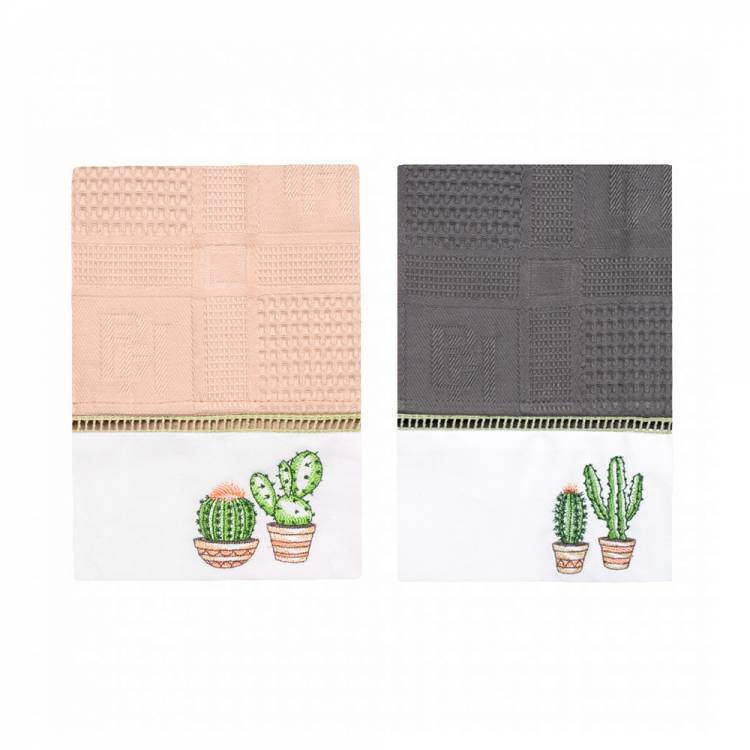 

Комплект полотенец вафельных BELLEHOME Cactuses, Бежевый;серый