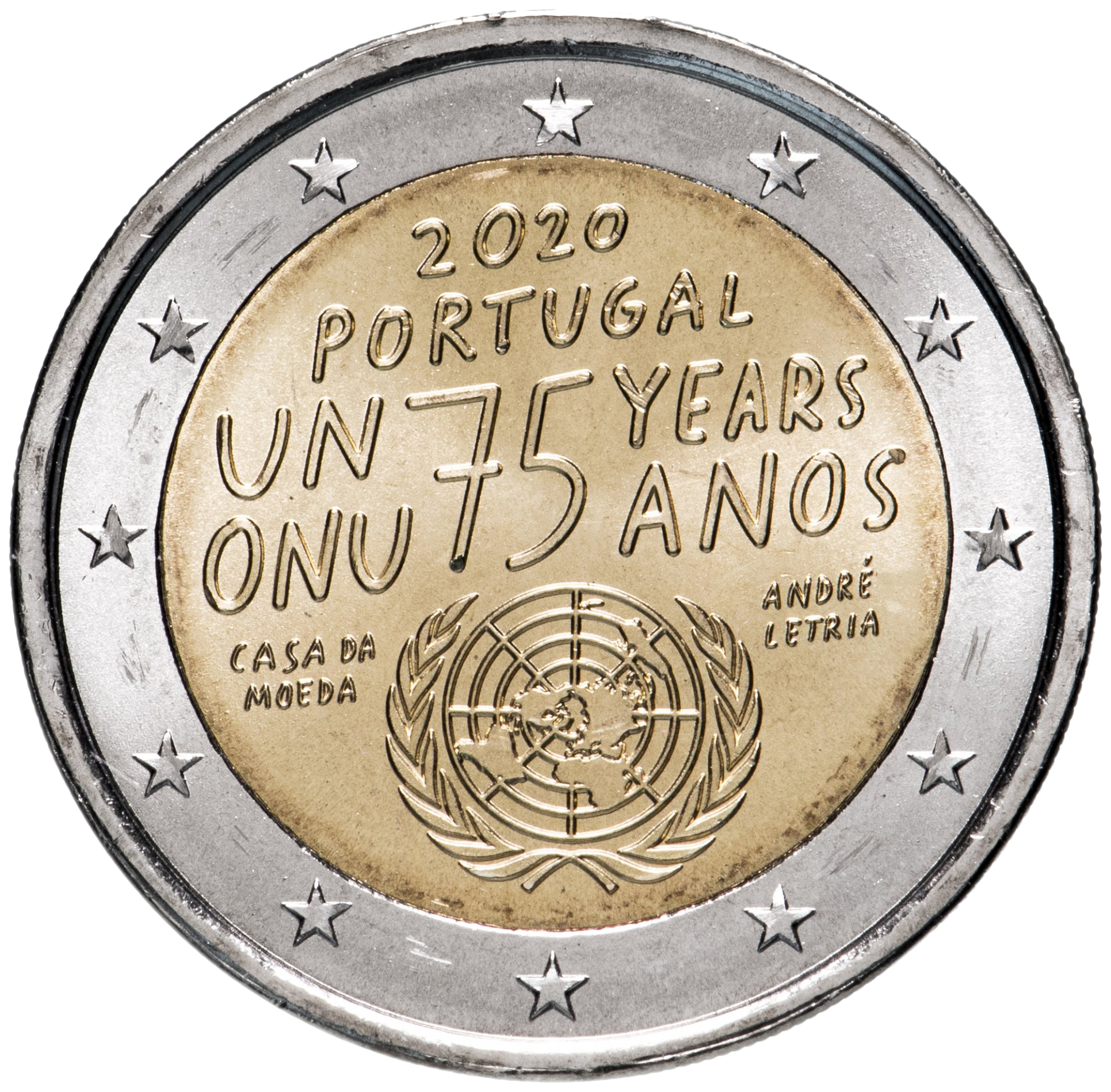 

Памятная монета 2 евро 75 лет ООН Португалия, 2020 г. UNC (из мешка)