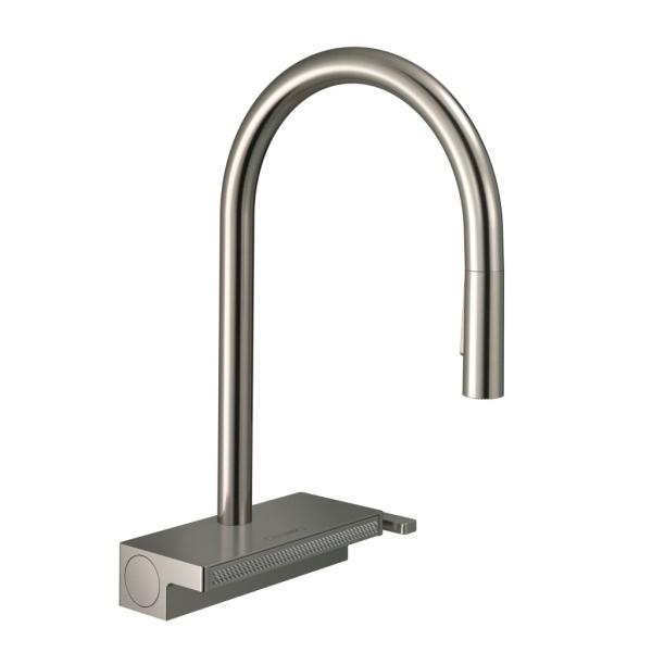 

Кухонный смеситель однорычажный, Hansgrohe 170, с вытяжным душем 73837800, под сталь, Серебристый, 73837800