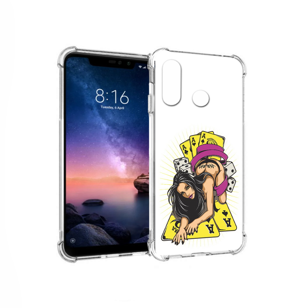 

Чехол MyPads Tocco для Xiaomi Redmi Note 6 нарисованная девушка с игровыми картами, Прозрачный, Tocco