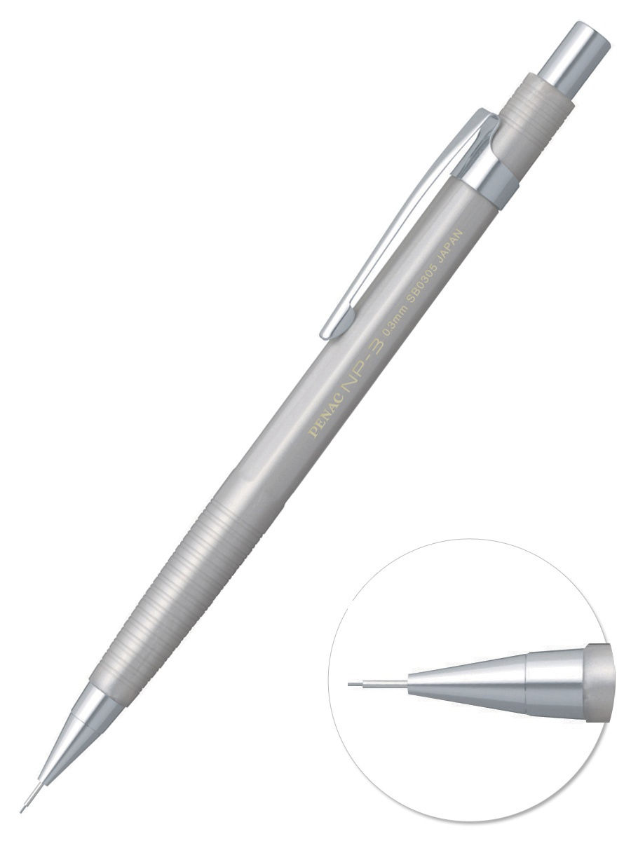

Механический карандаш HB 0,3мм PENAC NP-3, корпус серебристый, Серый, NP-3