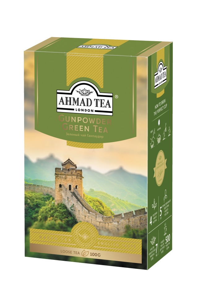 Чай Ahmad Tea, Чай Ганпаудер, зеленый, листовой, картон.коробка, 100г