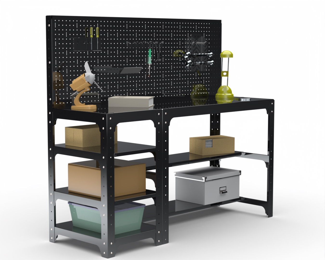 

Стол металлический Metalex 201568 KIT 750х1200х400 с боковыми полками, перфопанелью черный