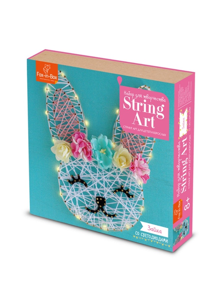 фото Fox-in-box набор для творчества стринг арт с гирляндой зайка