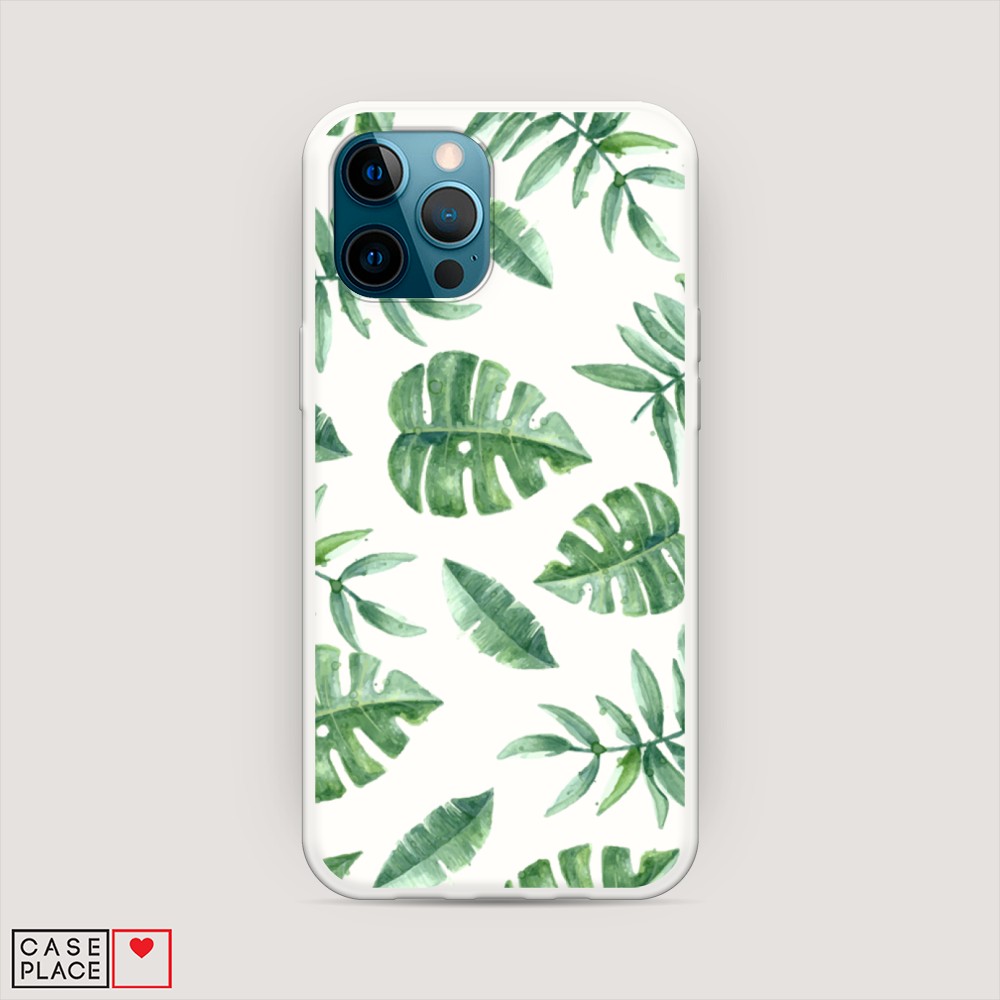 

Матовый силиконовый чехол "Нарисованные пальмовые листья" на Apple iPhone 12 Pro, 12857-1