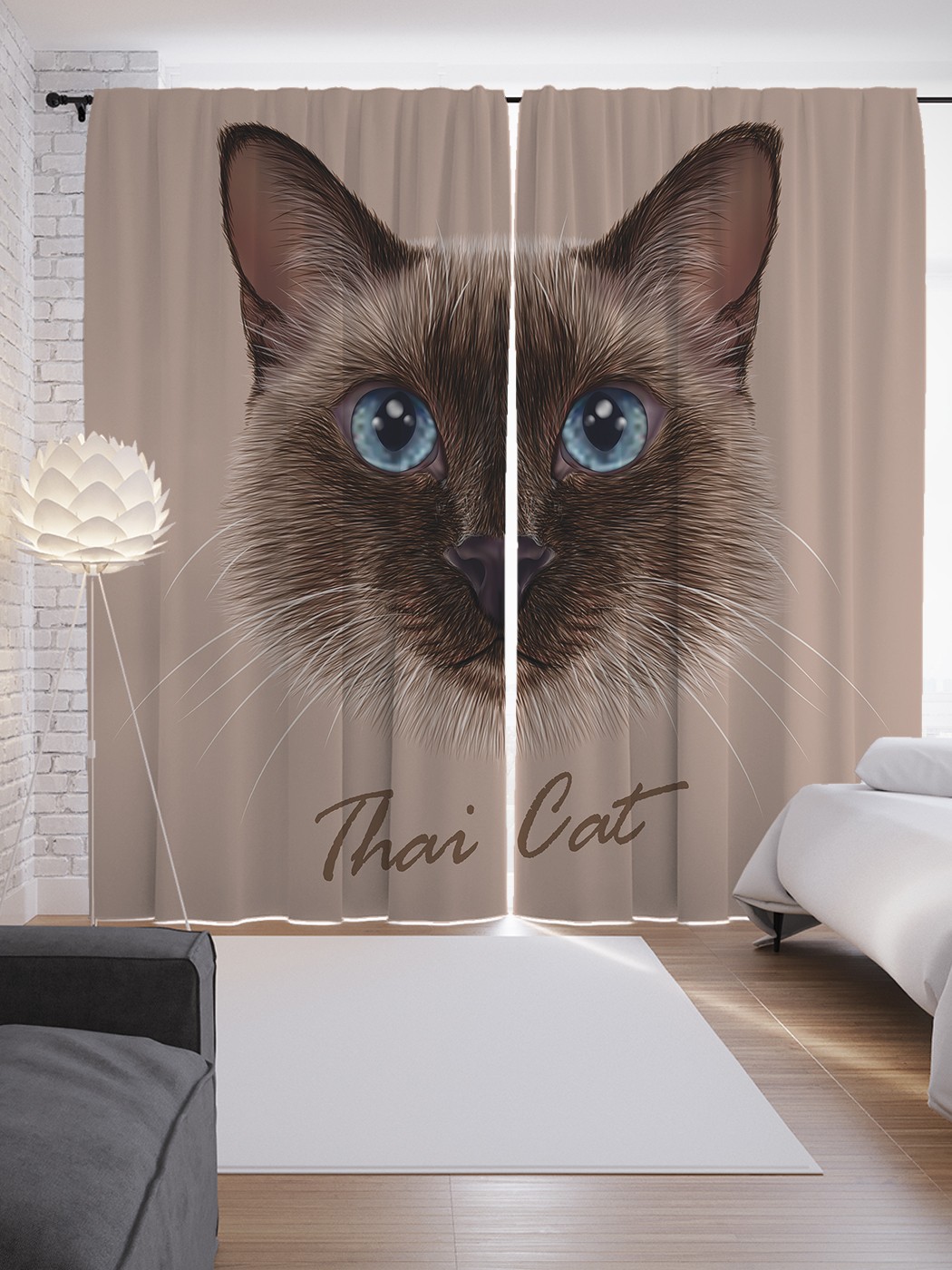 

Шторы JoyArty с фотопечатью "Тайский кот" из сатена, 290х265 см, Тайский кот