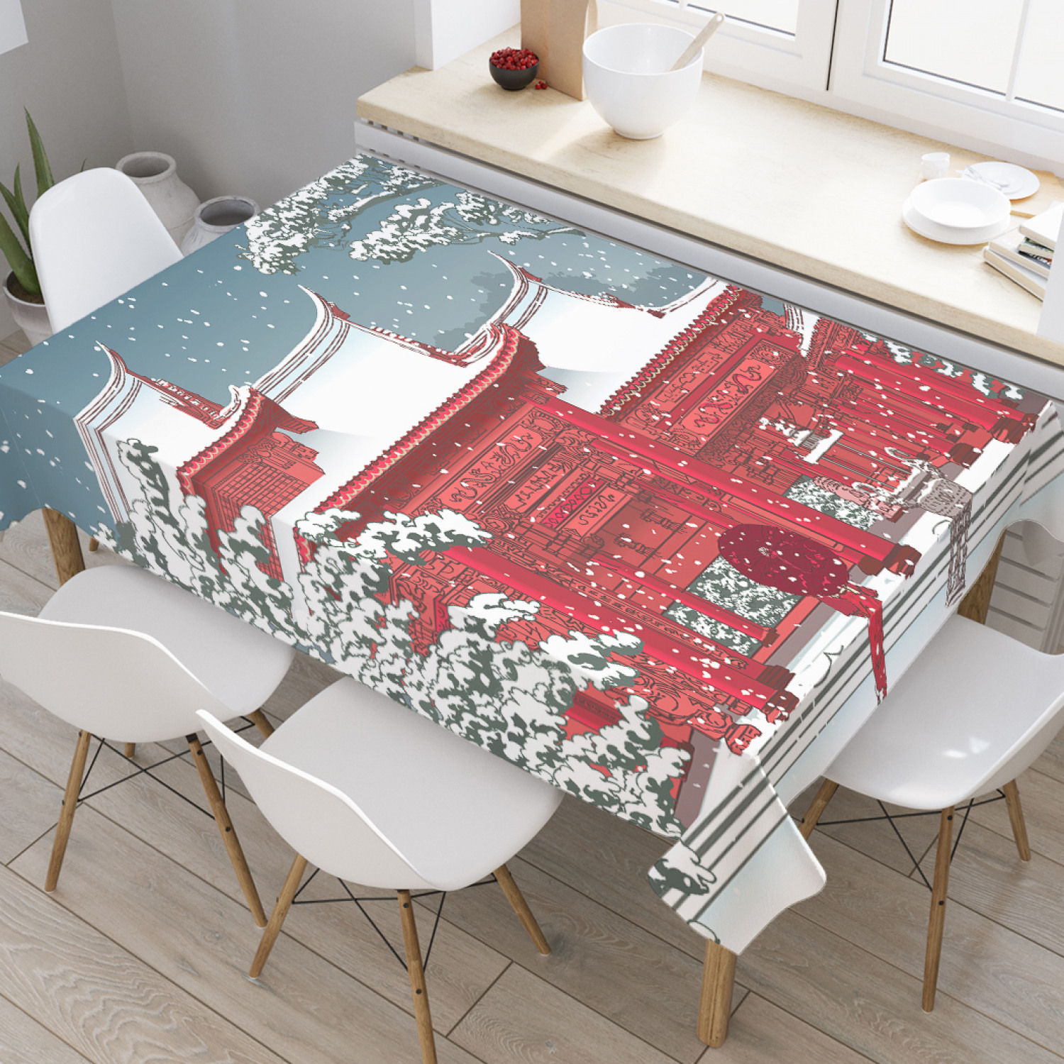 

Скатерть прямоугольная JoyArty "Снежная погода" из оксфорда, 120x145 см, Белый, Снежная погода