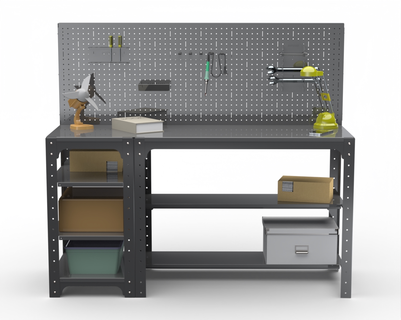 

Стол металлический Metalex 201413 KIT 750х1400х600 с боковыми полками, перфопанелью серый