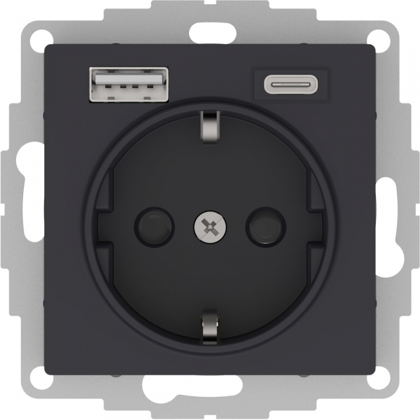 SE AtlasDesign Карбон Розетка 16А с USB A+C (5В/2,4А/3 А, 2х5В/1,5А), мех расчёска антистатическая комбинированная карбон 22 7 × 3 2 см чёрный