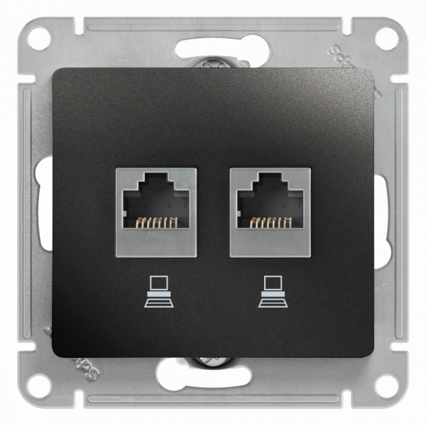 

SE Glossa Антрацит Розетка 2-ая компьютерная RJ45+RJ45, кат.5E, Черный