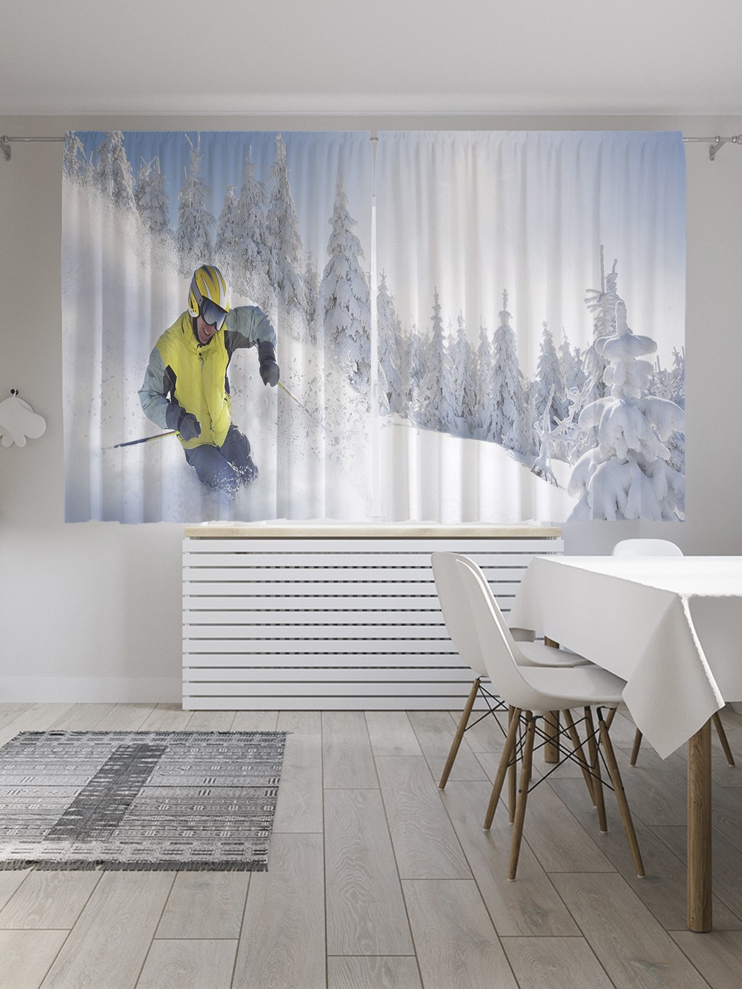фото Классические шторы joyarty "скользящий в снегу лыжник", oxford delux, 2 полотна 145x180 см