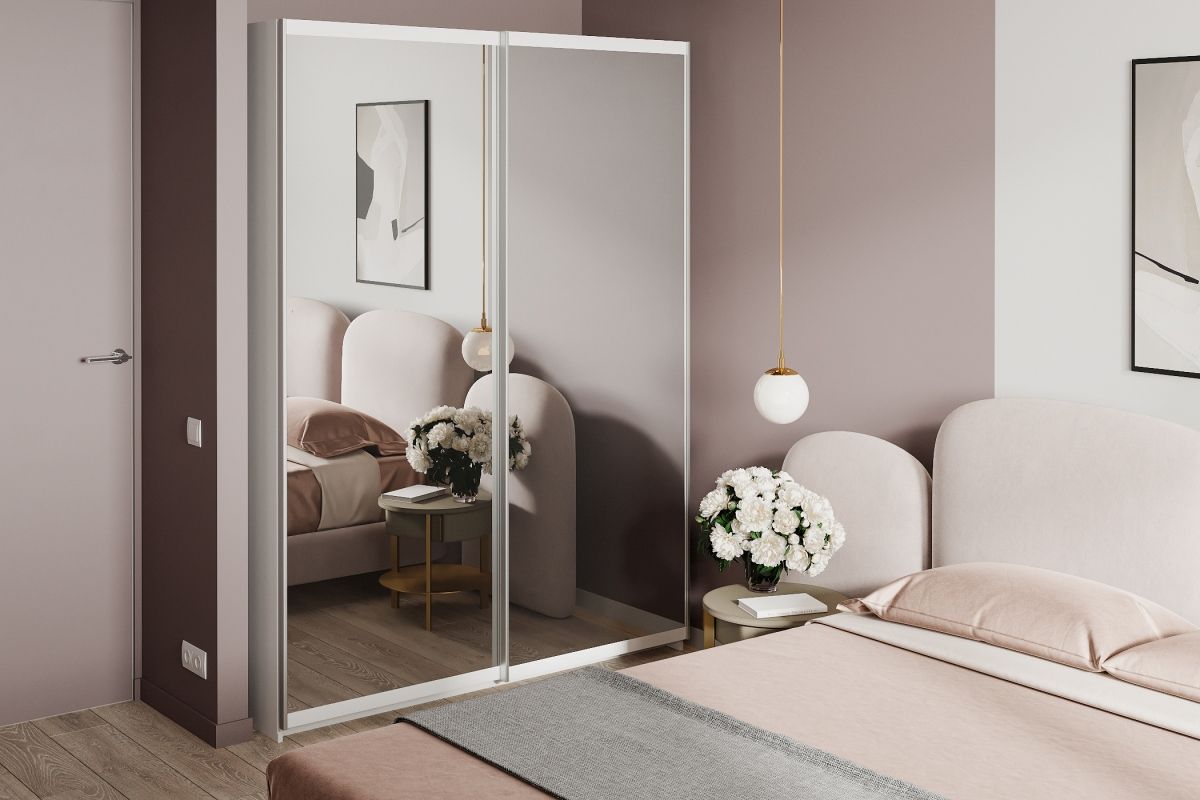 

Шкаф-купе Реал-5 Белый для одежды с зеркалом двухдверный 120x220x55 Мегамебель, Реал-5