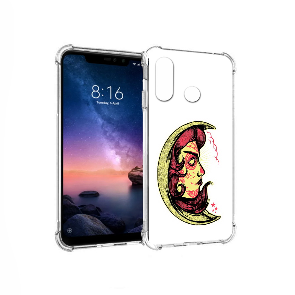 

Чехол MyPads Tocco для Xiaomi Redmi Note 6 желтый полумесяц с лицом девушки, Прозрачный, Tocco