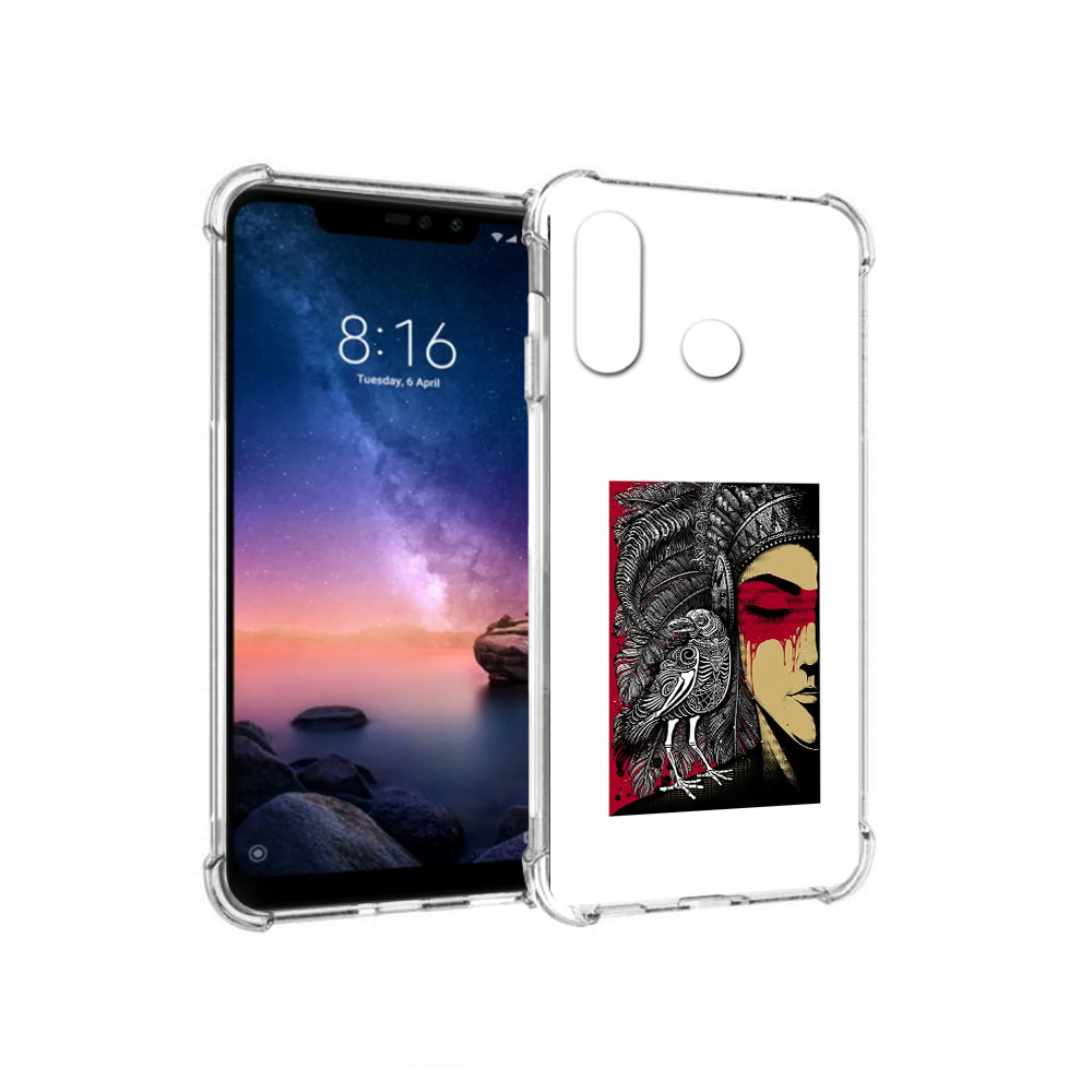 

Чехол MyPads Tocco для Xiaomi Redmi Note 6 девушка с вороном в абстракции, Прозрачный, Tocco
